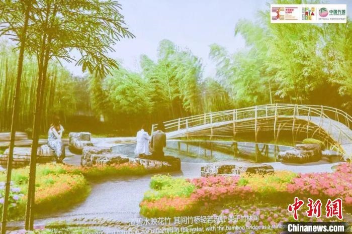 圖為活動現(xiàn)場通過視頻展示“中國竹園”設(shè)計方案。　荷蘭駐華大使館供圖