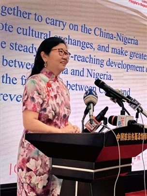 中國駐拉各斯總領(lǐng)館總領(lǐng)事嚴宇清致辭。駐拉各斯總領(lǐng)館供圖