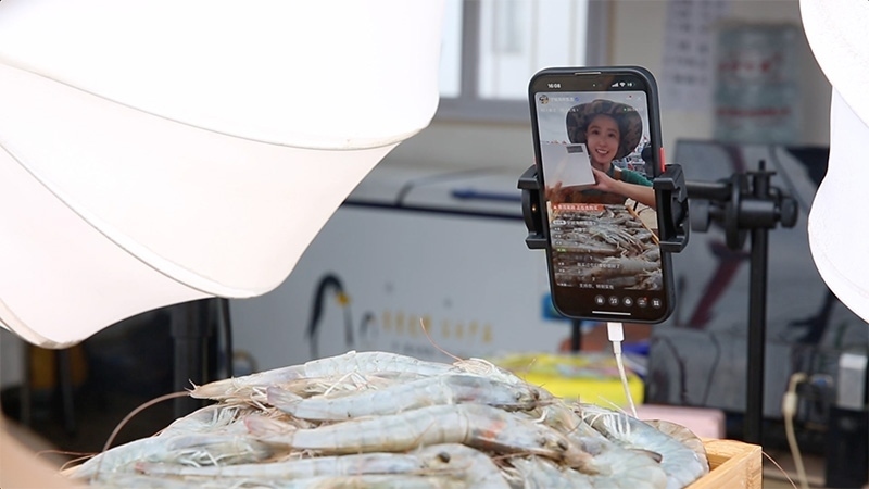 江蘇連云港，村民進行直播銷售。范堯攝