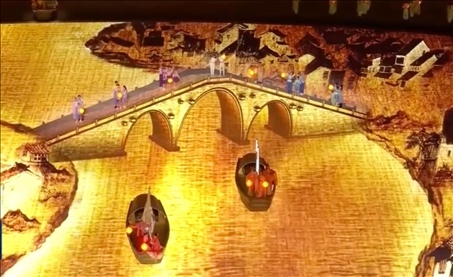 △9月23日，杭州第19屆亞洲運(yùn)動(dòng)會(huì)開(kāi)幕式現(xiàn)場(chǎng)的拱宸橋形象。