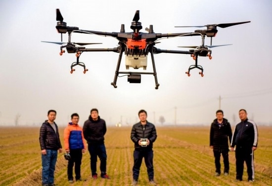 2019年2月25日，無人機教員（右三）在河北省衡水市冀州區(qū)徐莊鄉(xiāng)北榆林村為村民做植保無人機飛行操作技能培訓。新華社記者 李曉果 攝