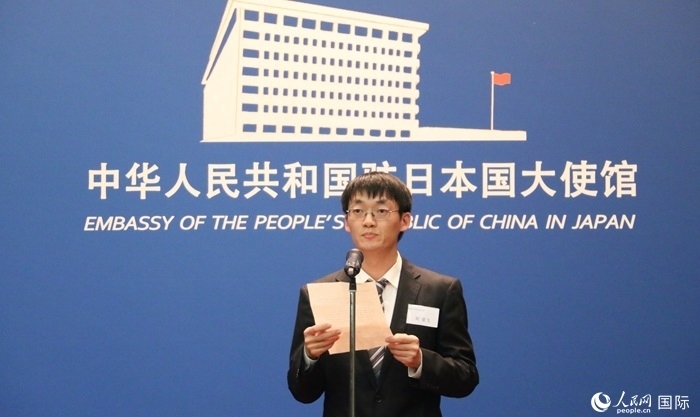 獲獎學(xué)生代表、大阪大學(xué)博士生劉亞飛發(fā)表感言。人民網(wǎng) 許可攝