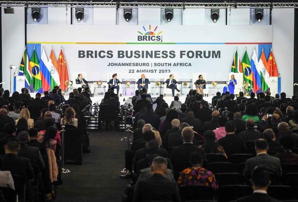 這是8月22日在南非約翰內(nèi)斯堡拍攝的金磚國(guó)家工商論壇現(xiàn)場(chǎng)。新華社記者李亞輝攝