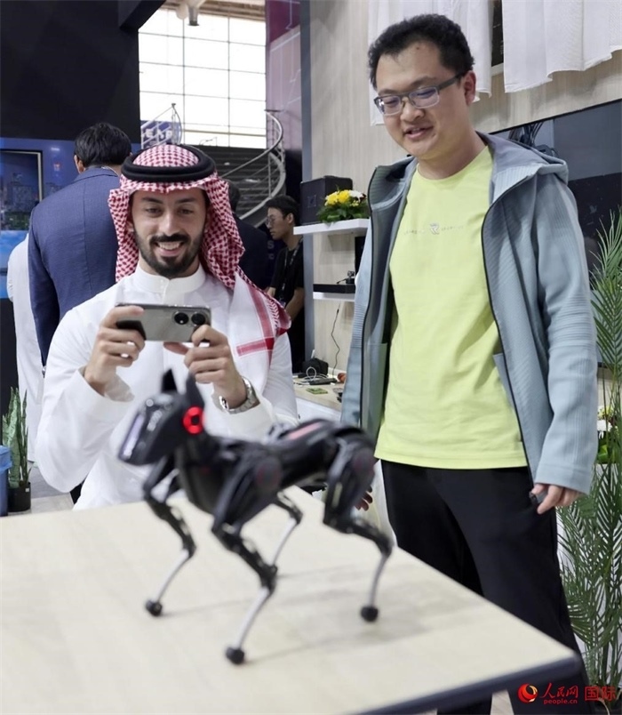 一名觀眾在體驗操作機器狗。人民網(wǎng)記者 管克江攝