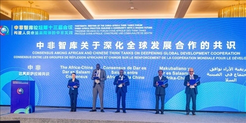 《中非智庫關(guān)于深化全球發(fā)展合作的共識》（又稱“中非達(dá)累斯薩拉姆共識”）發(fā)布。浙江師范大學(xué)非洲研究院供圖