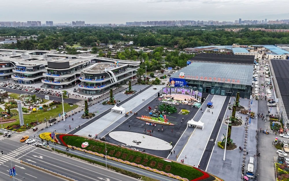 這是2024年4月23日拍攝的成都世園會郫都分會場（無人機照片）。新華社記者 王曦 攝