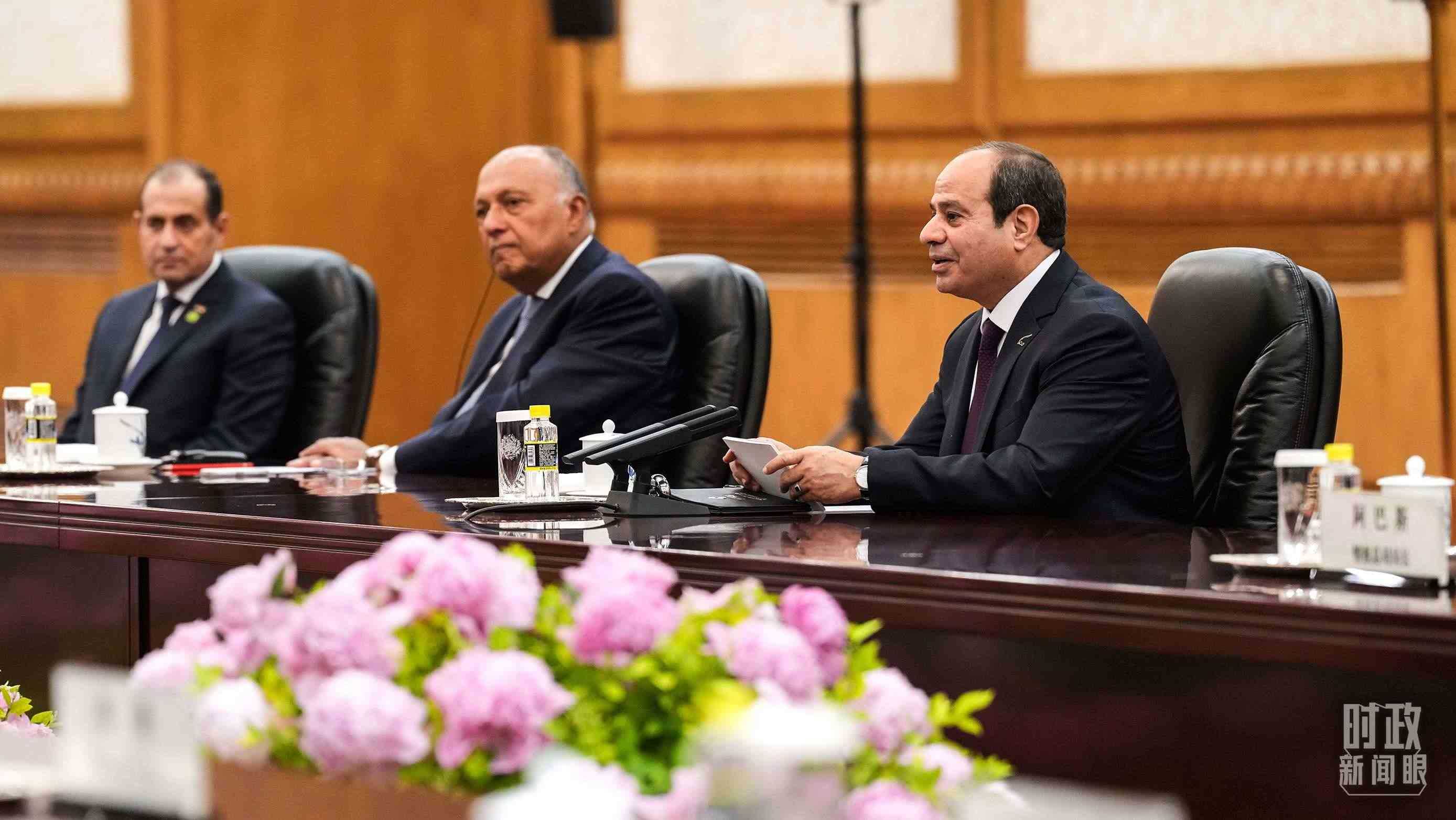 △會(huì)談中的塞西總統(tǒng)。（總臺(tái)國(guó)廣記者李晉拍攝）