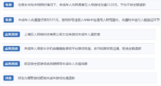 網(wǎng)友涉及“熊孩子”氪金相關(guān)投訴問(wèn)題。（“人民投訴”用戶投訴截圖）