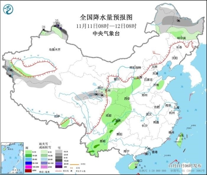全國降水量預(yù)報(bào)圖(11月11日08時(shí)-12日08時(shí))圖片來源:中央氣象臺(tái)網(wǎng)站