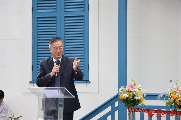 中國駐巴西大使祝青橋在開園儀式上發(fā)表致辭。人民網記者 張志文攝