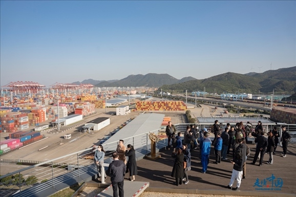 媒體團(tuán)走進(jìn)寧波舟山港北侖港區(qū)。環(huán)球網(wǎng)供圖