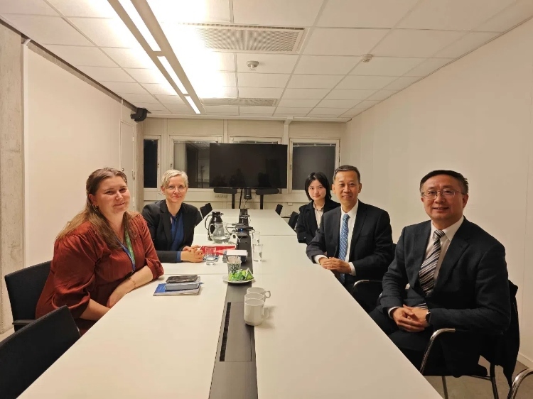 中國駐瑞典大使崔愛民會見瑞典聯(lián)合國教科文組織全國委員會秘書長。中國駐瑞典大使館供圖